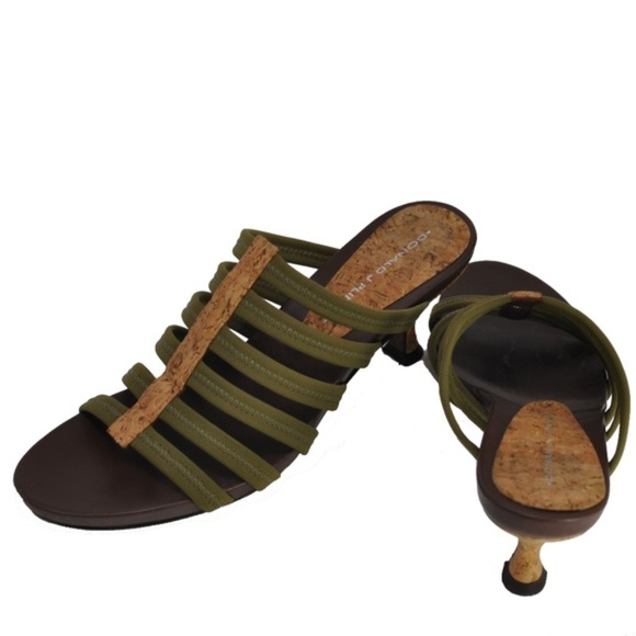 Donald Pliner Cork & Green Stretch Fabric Slides - Picture 2 of 5